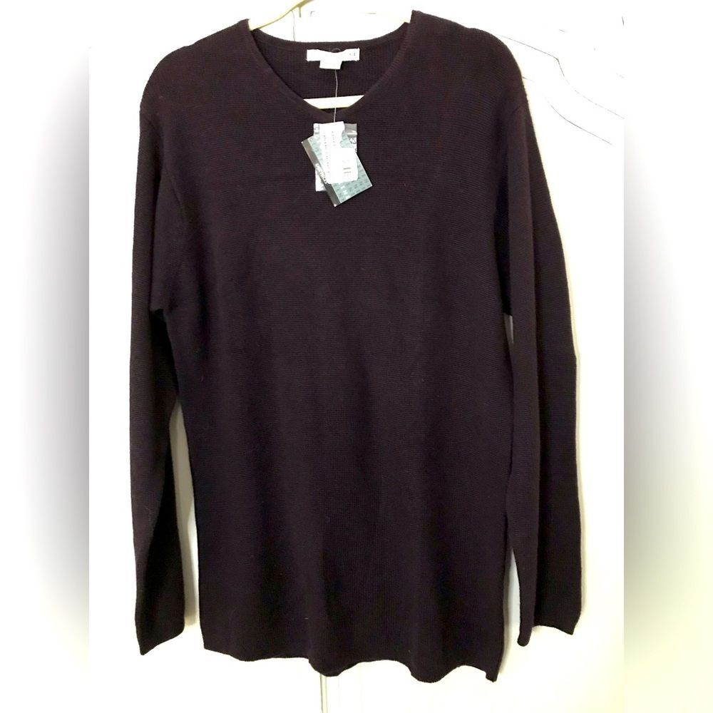 VINTAGE Geoffrey Beene Dark Purple V-Neck Cotton Tunic Sweater Size L NWT - Picture 2 of 2
